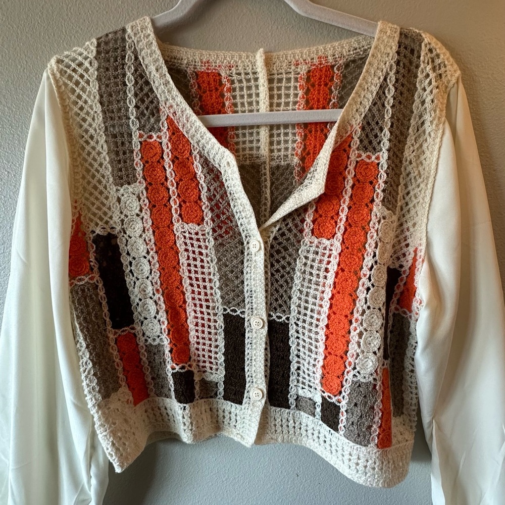 Women's Crochet Lace Blouse - Cream and Orange